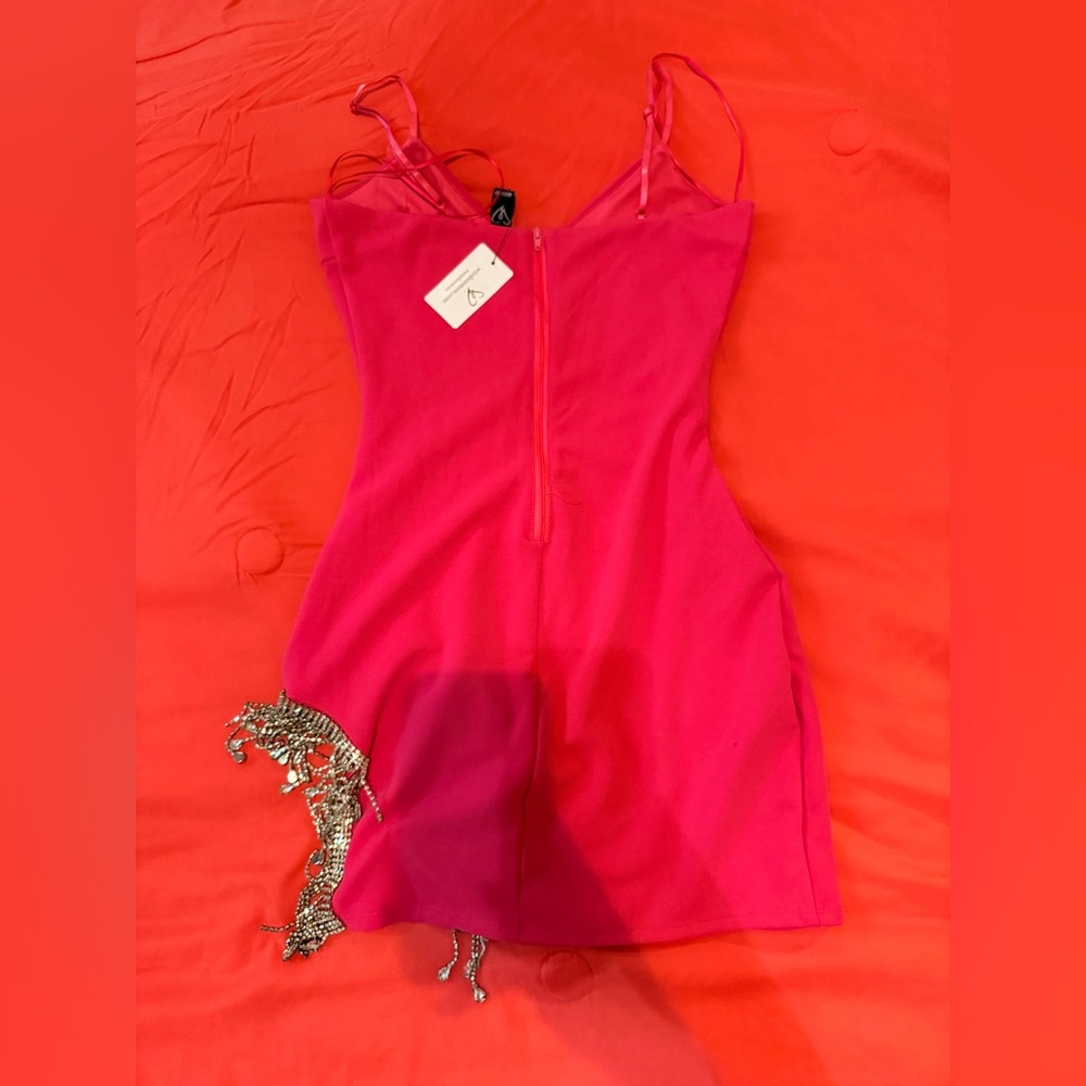 Windsor Hot Pink Backless Dress with Rhinestone Fringe - Picture 5 of 6